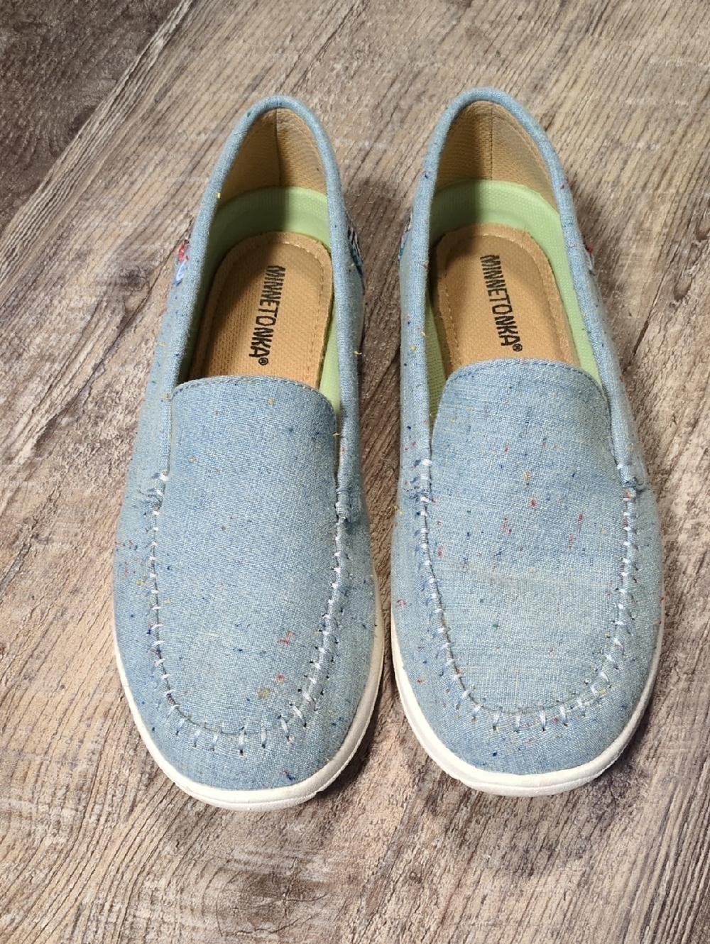 Minnetonka Light Blue Chambray Loafers
